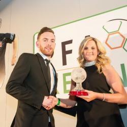 Leanne Sheill presents Danny Furlong with the first division player of the year award